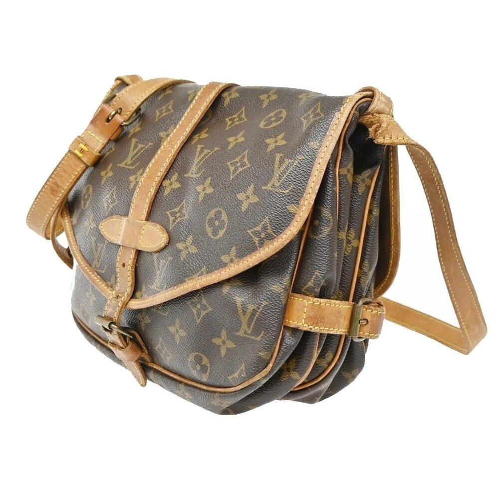 LOUIS VUITTON Logo Saumur MM Shoulder Bag Monogram Leather Brown M40710 64ZA077 - Picture 2 of 16